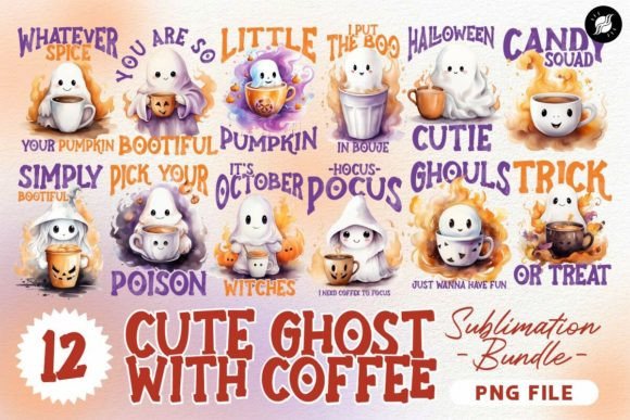 Download Cute Ghost with Coffee Halloween Designs - Halloween designs Collection