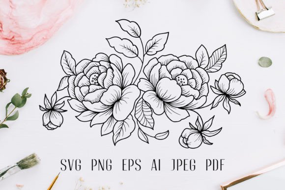 Download Floral Line Art Bouquet SVG - Bouquet svg Collection