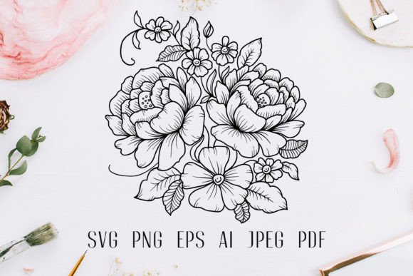 Download Floral Line Art Bouquet SVG - Bouquet svg Collection
