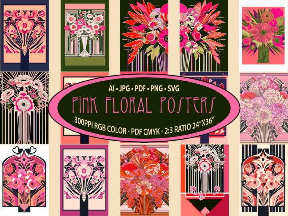 Download Pink Floral Prints, Art Deco Bouquet SVG - Bouquet svg Collection